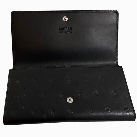 Ralph Lauren Black Leather Long Wallet Embossed Logo Classic - Picture 6 of 8